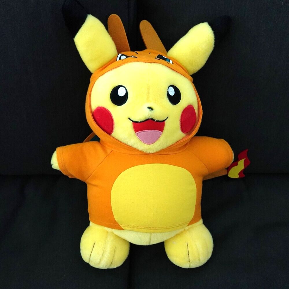 Build A Bear Workshop Pokemon Pikachu Wearing Charizard Hoodie Poncho 17"